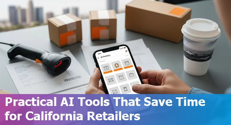 Retail workers using AI tools in a Menifee, CA store — demonstrating how AI cuts costs and boosts efficiency in California, US.