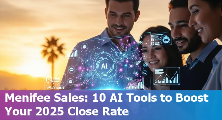 Sales professional using AI tools on laptop with Menifee city map in background