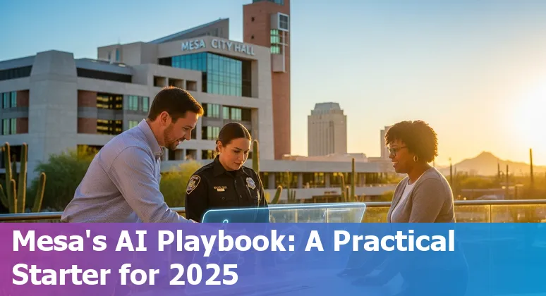City of Mesa, Arizona government officials and AI dashboard showing smart city projects in 2025