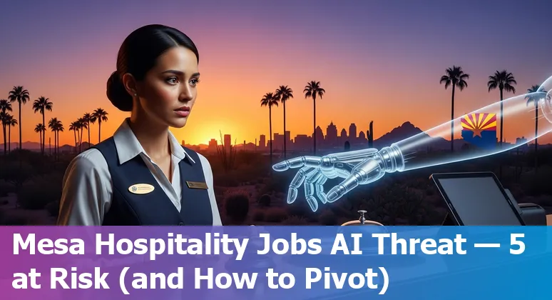 Hotel front desk agent and kiosk in Mesa, Arizona with a technician showing an employee AI dashboard.