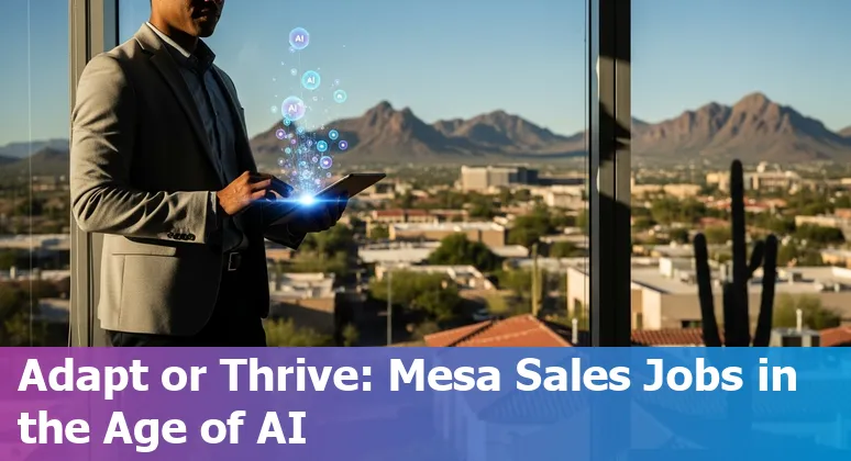 Salesperson working with AI tools in Mesa, Arizona office skyline, 2025