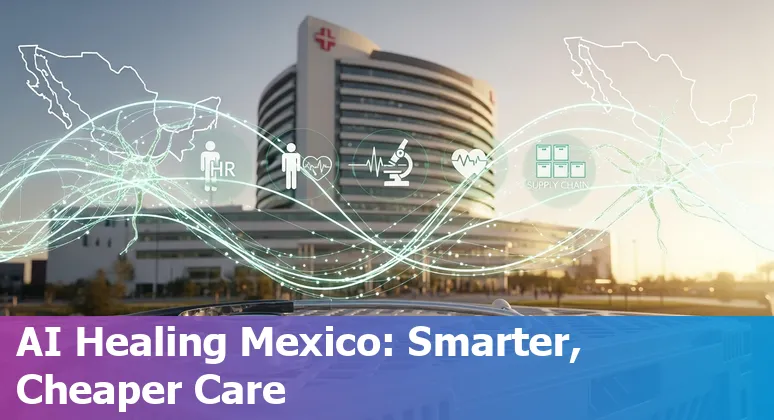 Illustration of healthcare AI tools (diagnostics, HR automation, supply-chain analytics) for hospitals in Mexico