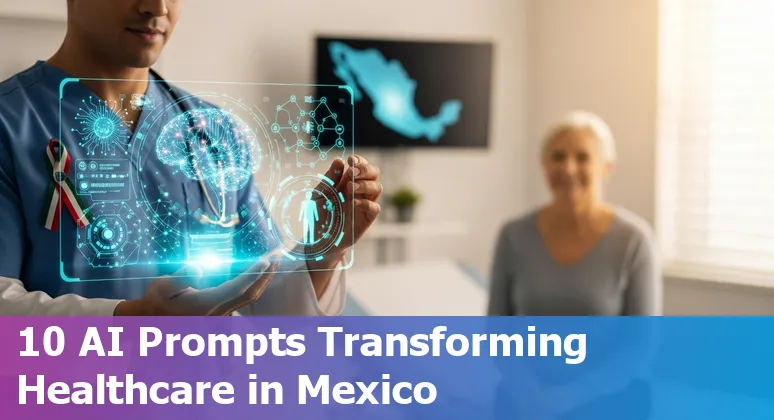 Illustration of AI in Mexican healthcare: doctor, cloud, AI icons and Mexican flag