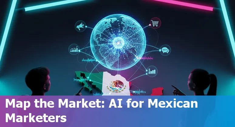 Marketing professional using AI tools in Mexico in 2025, showing WhatsApp and analytics dashboards