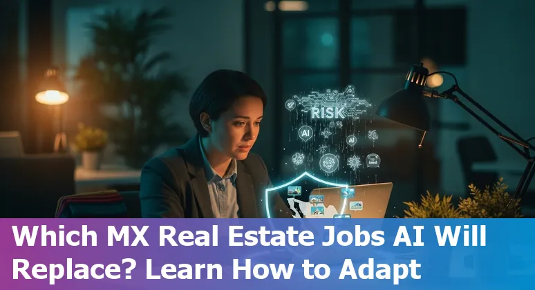 Mexican real estate professionals adapting to AI: agent with laptop, documents, automation icons and a map of Mexico in background