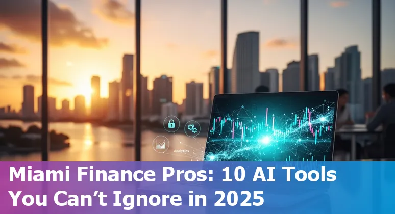 Finance professional in Miami using AI dashboards with Miami skyline in background