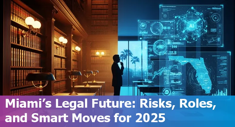 Miami, Florida attorney using AI tools on a laptop, reviewing contracts and legal research in 2025