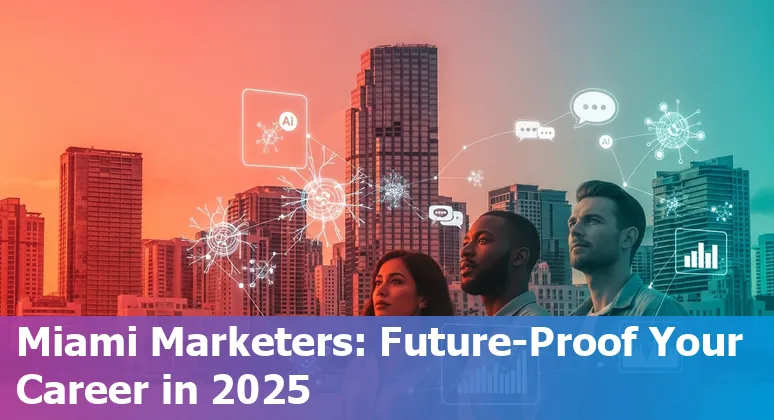Miami, Florida marketer using AI tools on a laptop in a modern office, illustrating AI and marketing jobs in Miami 2025