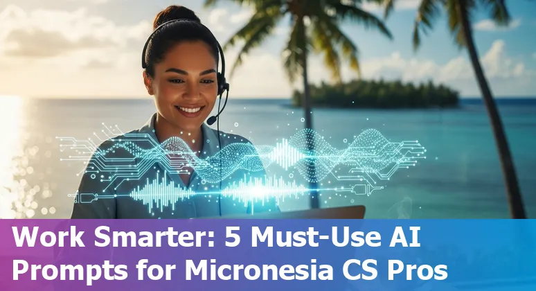 Customer service agent in Micronesia using AI prompts on a laptop with island map in background