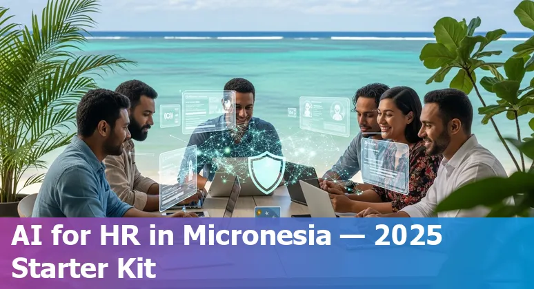 HR professional using AI dashboard overlayed on a map of Micronesia, FM