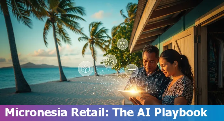 Retail AI roadmap for Micronesia in 2025 showing inventory, chatbots, and security icons for Micronesia retailers.