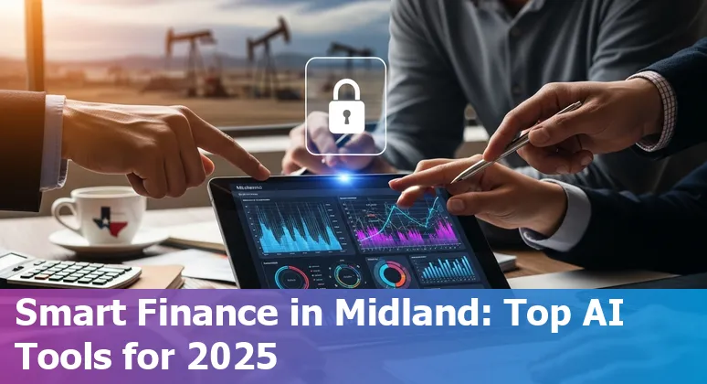 Midland finance team reviewing AI tools on a laptop with charts showing AP/AR automation and forecasting.