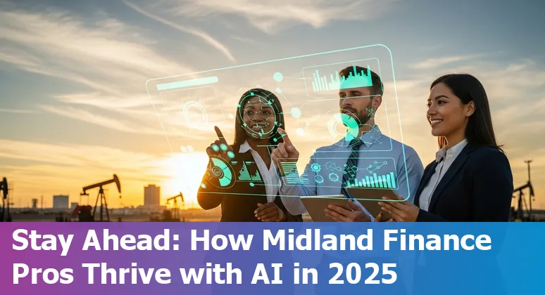 Midland, Texas skyline with finance and AI icons overlay — Will AI replace finance jobs in Midland, Texas in 2025?