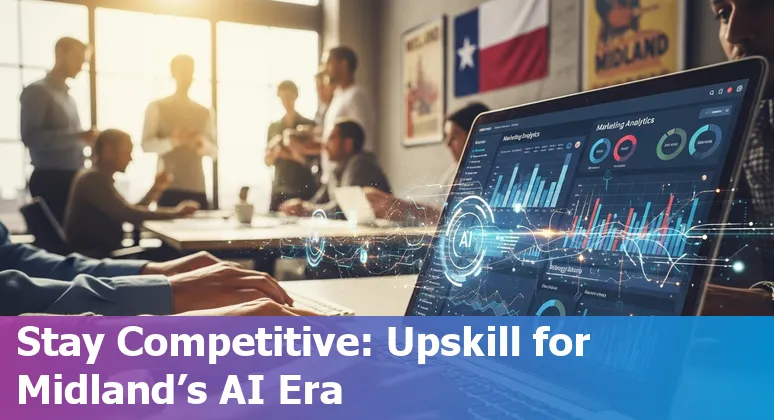 Midland, Texas marketer using AI tools on a laptop — 2025 guidance for marketing jobs in Midland, TX.
