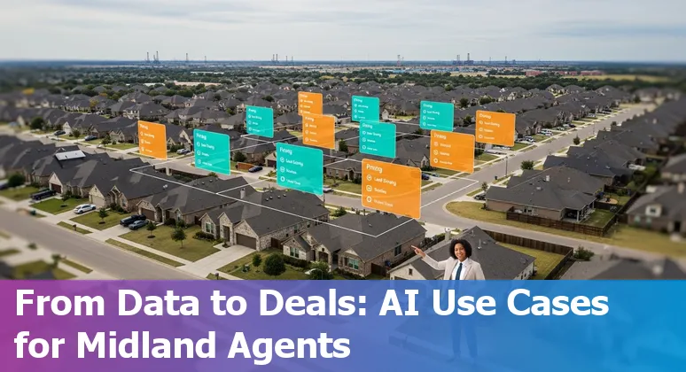 Midland Texas real estate agent using AI on a laptop with oilfield pumps in the background.