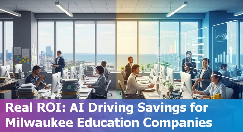 Education company staff using AI tools in Milwaukee, Wisconsin office to cut costs and improve efficiency