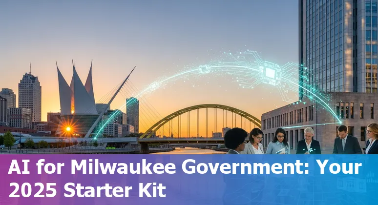 Milwaukee, WI city skyline with AI and government icons representing AI adoption in Milwaukee, WI government 2025