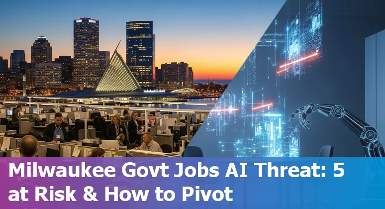 Milwaukee skyline with city employees using AI tools and community interaction