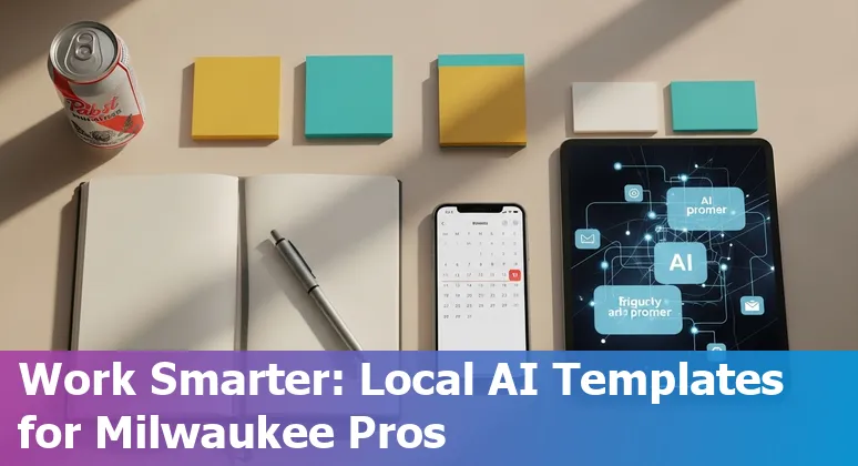 Milwaukee skyline with Summerfest Tech banner and AI icons representing marketing prompts
