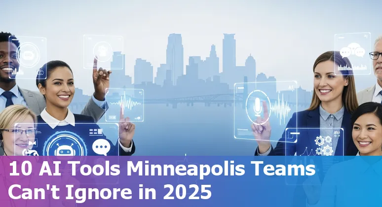 Collage of AI customer service tools logos with Minneapolis skyline silhouettes