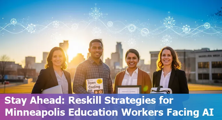 Minneapolis classroom and city skyline with icons for AI, tutoring, and data skills