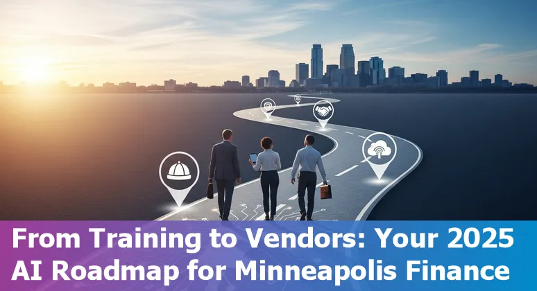 Finance professionals discussing AI tools at a Minneapolis, Minnesota office in 2025