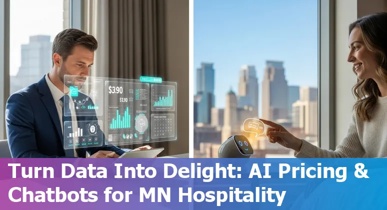 Hotel concierge tablet showing AI-generated local Minneapolis itinerary near Stone Arch Bridge