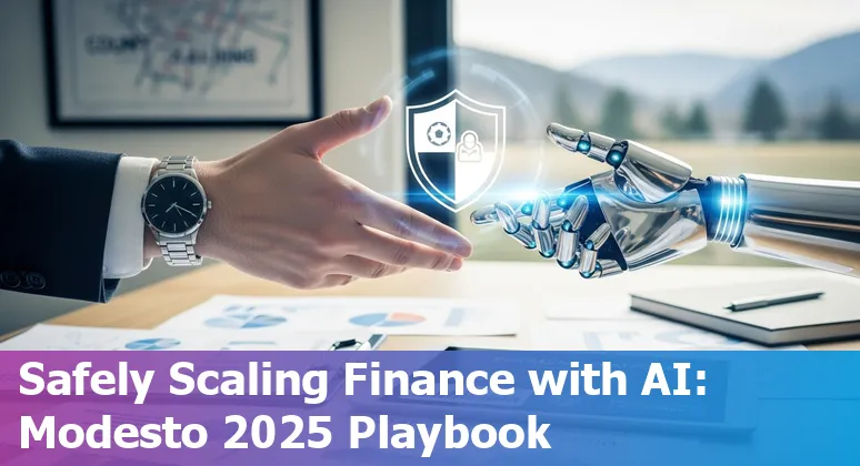 Finance professional using AI tools in Modesto, California office — ChatGPT, Tipalti and QuickBooks on screen
