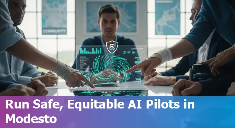 City of Modesto officials using AI tools on laptops to improve services and emergency response.