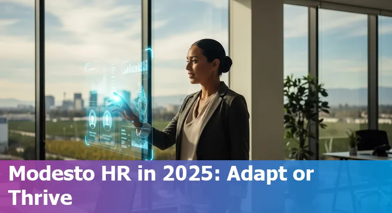HR professional working with AI tools in Modesto, California, US office