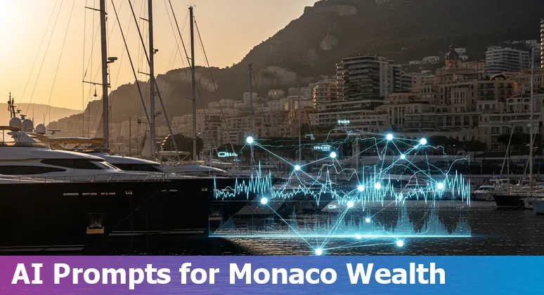 Monaco skyline overlaid with AI and finance icons representing AI prompts and use cases for private banking