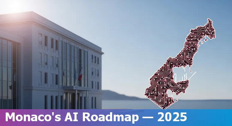 Graphic of Monaco skyline with AI network overlays representing Monaco's sovereign AI and Monaco Cloud initiatives in 2025