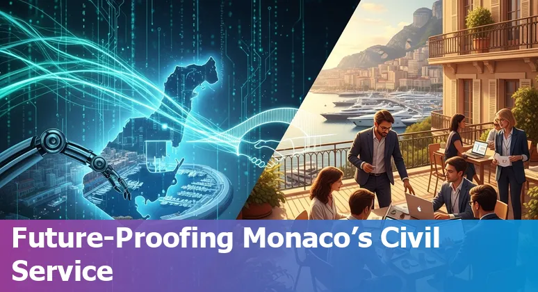 Government worker using AI tools in Monaco office with Monte Carlo skyline visible