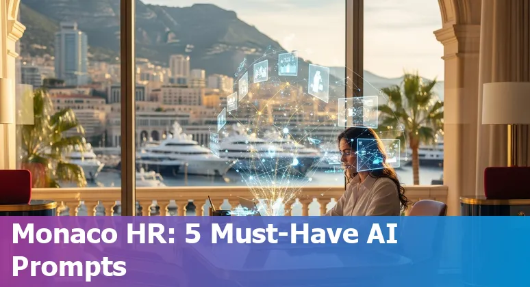 HR professional using AI prompts on a laptop with Monaco skyline visible in the background