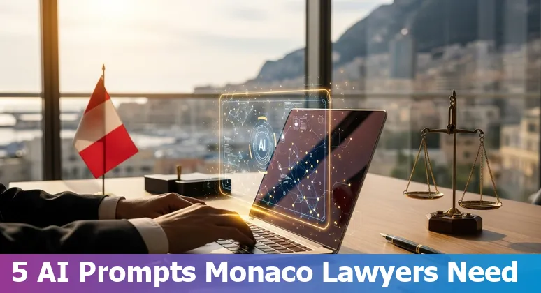 Monaco lawyer using AI prompts on a laptop with Monaco skyline in background