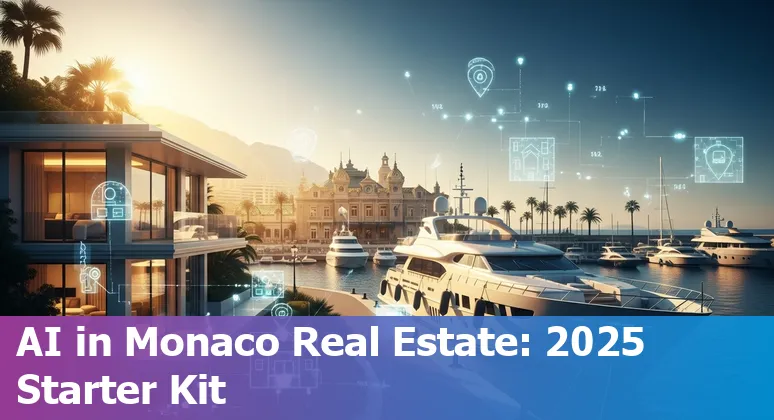 Monaco skyline with AI and real estate icons overlay, illustrating AI in Monaco real estate 2025