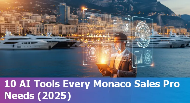Monaco sales professional using AI sales tools dashboard with Monaco skyline in background.