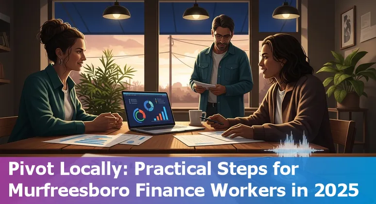 Finance professional using AI tools in Murfreesboro, Tennessee office near MTSU Applied Engineering Building — 2025 context