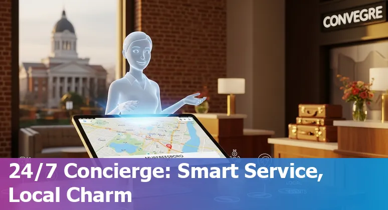 Hotel front desk using AI-driven reservation and concierge tools in Murfreesboro, Tennessee.