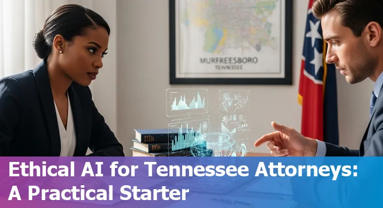 Legal professional using AI tools on a laptop in Murfreesboro, TN courthouse context