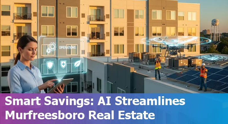 AI-powered property management dashboard showing energy savings and tenant chat for Murfreesboro, TN real estate companies