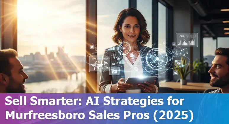 Sales professional using AI tools with Murfreesboro, Tennessee skyline and local resources in the image