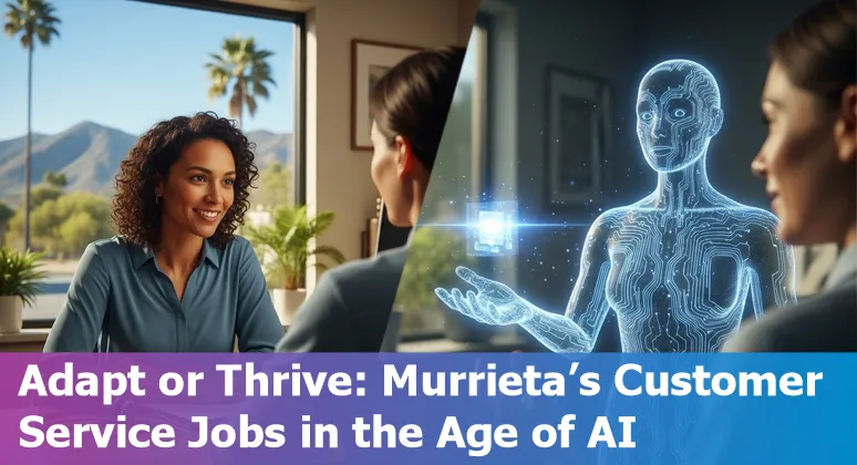 Customer service agent using AI tools in Murrieta, California office, 2025