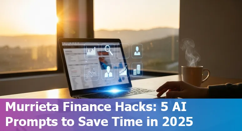 Finance professional in Murrieta using AI prompts on a laptop to generate forecasts and investor updates.