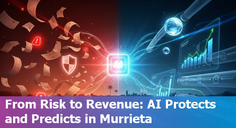 Business team reviewing AI-driven finance dashboard at a Murrieta, California, US financial firm
