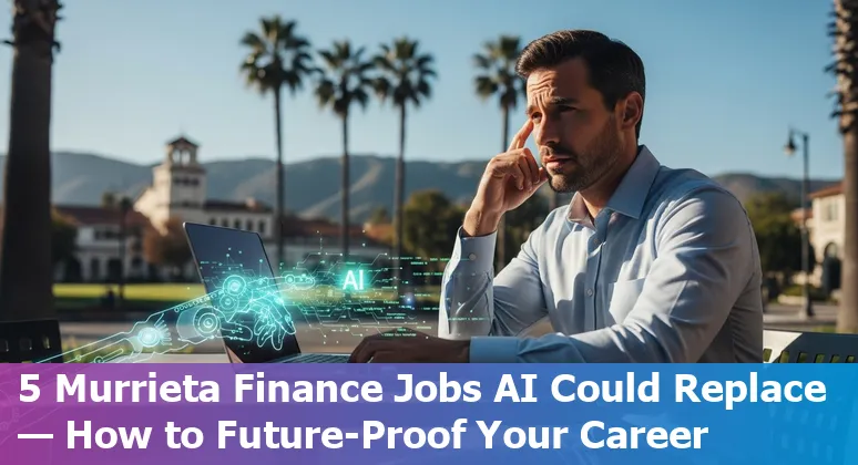 Murrieta financial professional using laptop with charts, icons for AI, QuickBooks, Tableau and Kyriba around the screen.