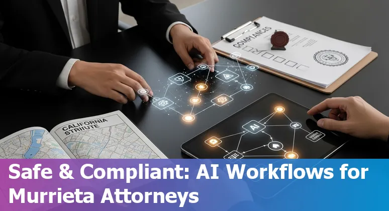 Murrieta, California attorney using AI tools in 2025 — laptop and legal documents with Riverside County courthouse in background