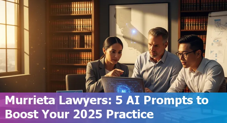 Murrieta attorney using AI prompts on a laptop with Riverside County courthouse visible on screen.
