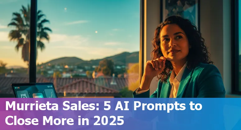 Sales professional in Murrieta using AI prompts on a laptop with Murrieta hills in the background.