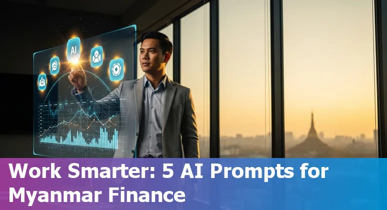 Myanmar finance professional reviewing AI chatbot reply and analytics dashboard on a laptop